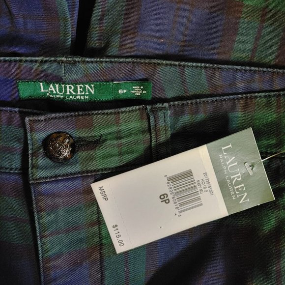 NWT LAUREN RALPH LAUREN Navy Green Tartan Plaid Cotton Casual Pants. 6 - Picture 6 of 7
